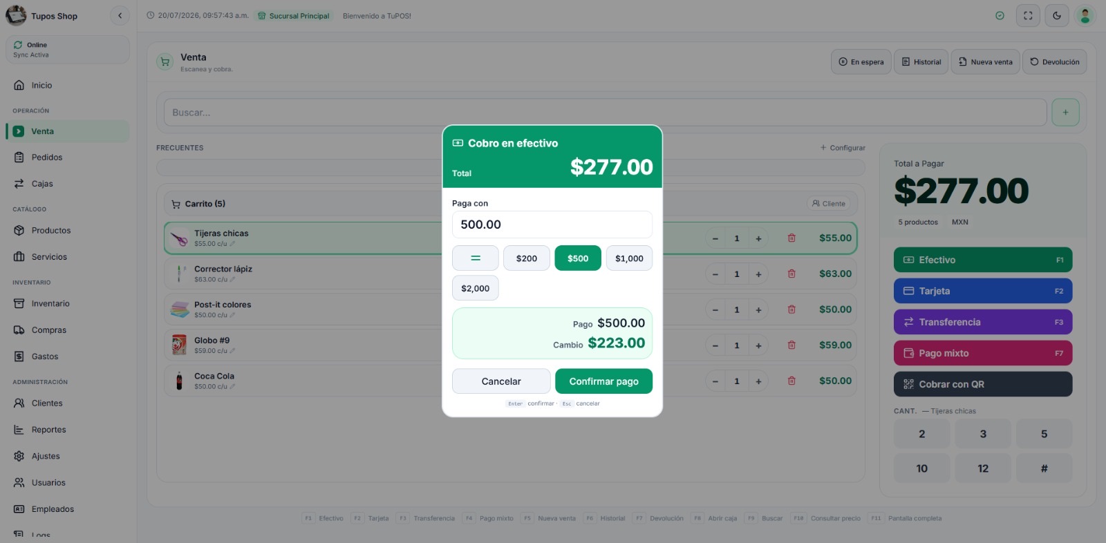 Cobro en efectivo en TuPOS: paga con $500 y calcula el cambio autom&aacute;ticamente
